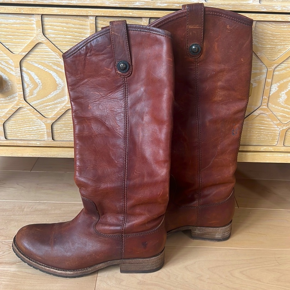 Frye Brown Leather Tall Heeled Boots
